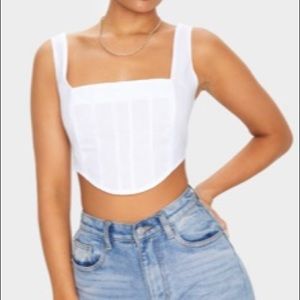 PLT white curved hem crop top, size 6